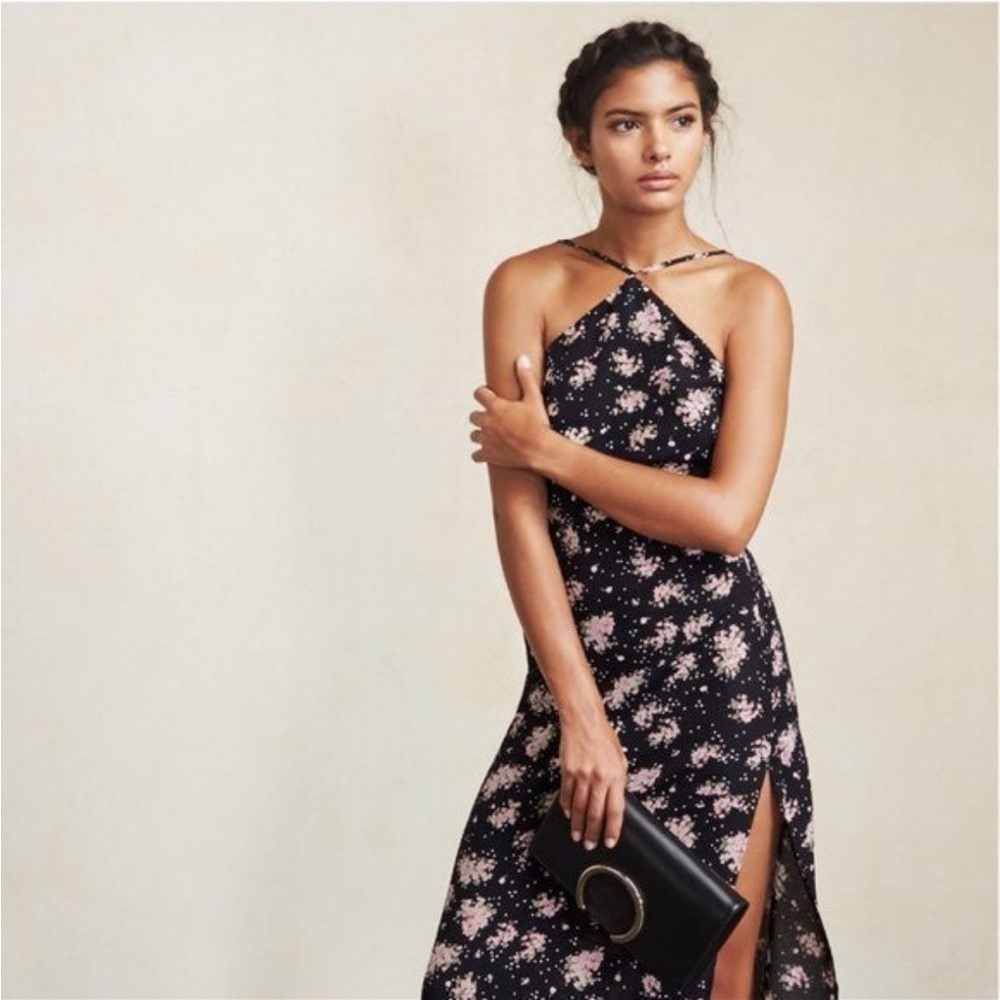 Reformation Fifi Floral Black Dress Size 0
